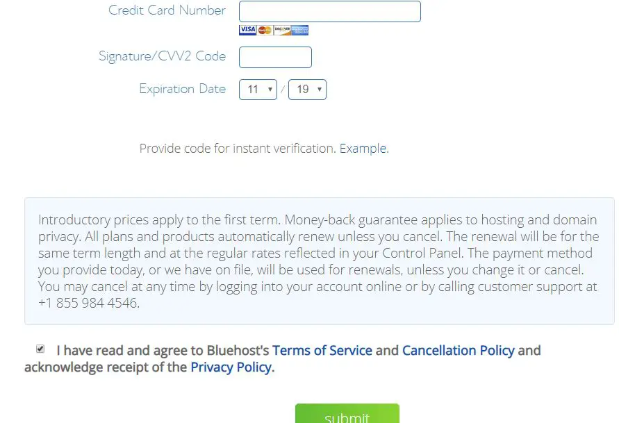 Bluehost payment